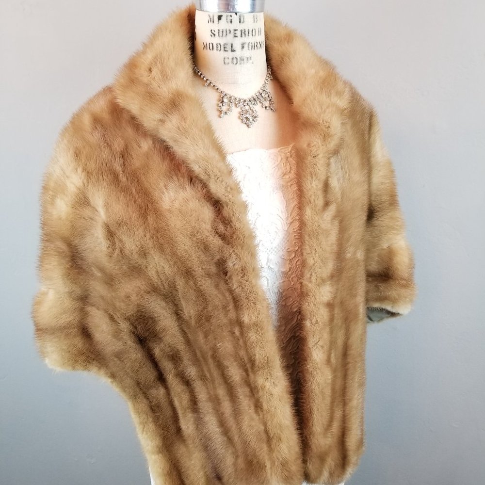 Vintage Golden Mink Stole Fur La Belle Furs  * Bridal Mink Cape Capelet * 1930's